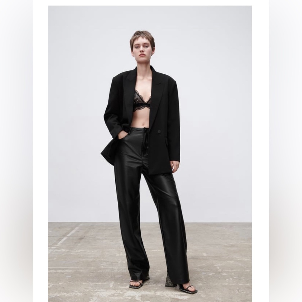 Zara Vegan Leather Straight Leg Pants, Size M